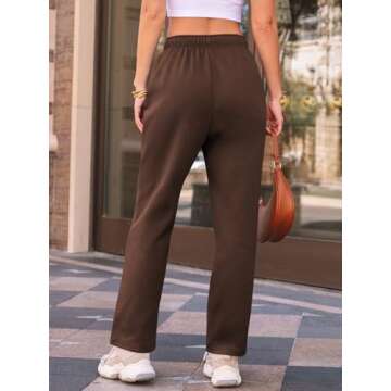 AUTOMET Women's Wide Leg Sweatpants Fleece Lined Baggy Straight Leg Lounge Pants Fall Outfits Athletic Joggers with Pockets Brown XL