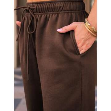 AUTOMET Women's Wide Leg Sweatpants Fleece Lined Baggy Straight Leg Lounge Pants Fall Outfits Athletic Joggers with Pockets Brown XL