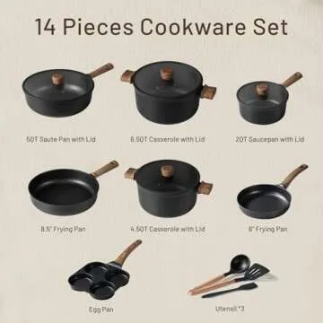 CAROTE Nonstick Cookware Sets, Pots and Pans Set Non Stick 14pcs, Titanium Induction Cooking Sets wi...