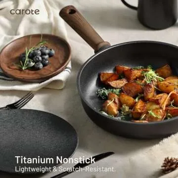CAROTE Nonstick Cookware Sets, Pots and Pans Set Non Stick 14pcs, Titanium Induction Cooking Sets with Stay-Cool Handle, Black