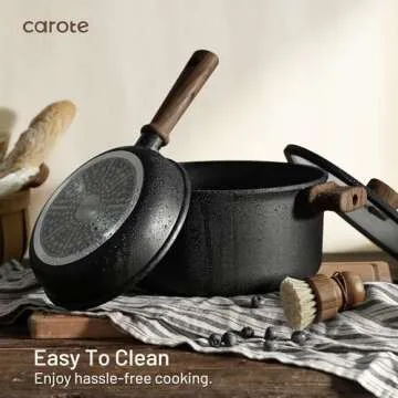 CAROTE Nonstick Cookware Sets, Pots and Pans Set Non Stick 14pcs, Titanium Induction Cooking Sets with Stay-Cool Handle, Black
