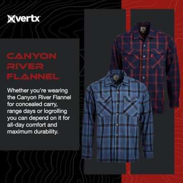 Vertx Canyon River Mens Tactical Flannel Shirt Long Sleeve Outdoor Work Shirts with Pockets, Tactica...
