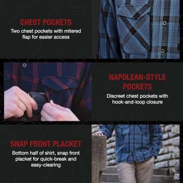 Vertx Canyon River Mens Tactical Flannel Shirt Long Sleeve Outdoor Work Shirts with Pockets, Tactical Operations Gear, Blue Ridge Plaid, X Large