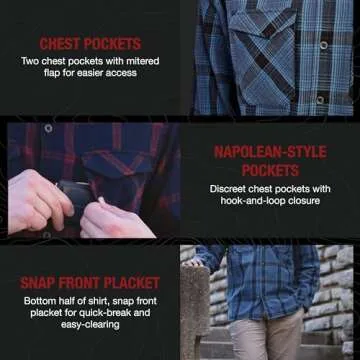 Vertx Canyon River Mens Tactical Flannel Shirt Long Sleeve Outdoor Work Shirts with Pockets, Tactical Operations Gear, Blue Ridge Plaid, X Large
