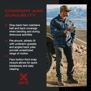 Vertx Canyon River Mens Tactical Flannel Shirt Long Sleeve Outdoor Work Shirts with Pockets, Tactical Operations Gear, Blue Ridge Plaid, X Large