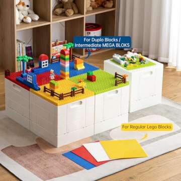 SHIMOYAMA Plastic Foldable Kid Storage Box, 25L Storage Toy Bins with Building Base for Duplo Bricks...