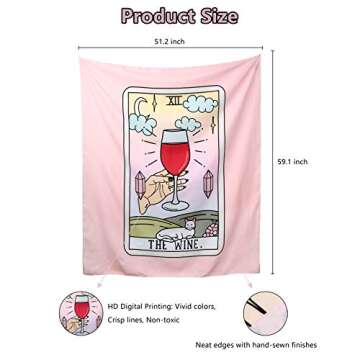 Tarot Mandala Tapestry Colored Hippie Psychedelic Tapestry Wall Hanging Wine Boho Wall Blanket Tapestries for Bedroom Living Room Dorm, 51.2" x 59.1"