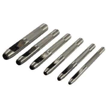SE 6-Piece Hollow Leather Punch Set - Stainless Steel with Precision Cutting Edges, 1/8" to 5/16" Si...