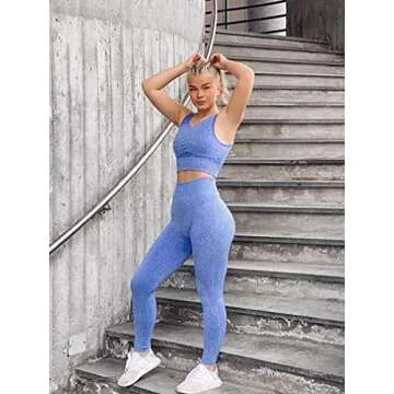 OQQ Yoga Outfit for Women Seamless 2 Piece Workout High Waist Leggings with Sport Bra Activewear Set Blue
