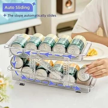 Ynelyase Soda Can Dispenser Organizer for Refrigerator and Pop Can Holders Drink Storage Wide Adjustable (2-Pack Clear)