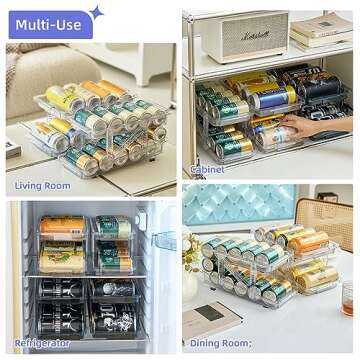 Ynelyase Soda Can Dispenser Organizer for Refrigerator and Pop Can Holders Drink Storage Wide Adjustable (2-Pack Clear)