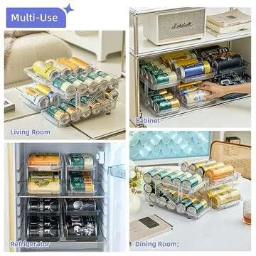 Ynelyase Soda Can Dispenser Organizer for Refrigerator and Pop Can Holders Drink Storage Wide Adjustable (2-Pack Clear)