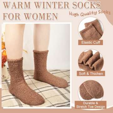 YSense 6 Pairs Women Fuzzy Fluffy Cozy Slipper Socks Warm Soft Winter Plush Home Sleeping Socks