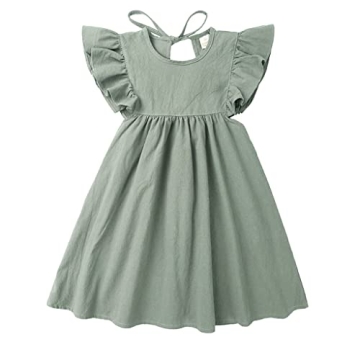 Toddler Baby Girl Summer Dress - Ruffle Halter Sleeveless Cotton Linen