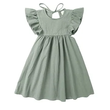 Toddler Baby Girl Summer Dress - Ruffle Halter Sleeveless Cotton Linen