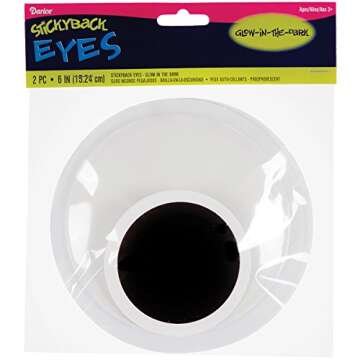 Darice EYE-6GL 2-Piece Glow in The Dark Adhesive Wiggly Eyes for Craftwork, 6-Inch