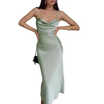 xxxiticat Women's Cowl Neck Maxi Slip Dress Spaghetti Straps Sleeveless Waist Cut Out Backless Lace ...