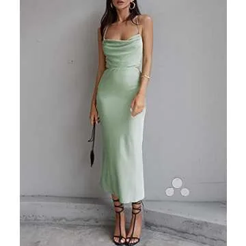Stylish xxxiticat Women's Cowl Neck Maxi Dress Light Green