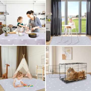 Splat Mat for Under High Chair/Arts/Crafts, WOMUMON Washable Baby Spill Mat Waterproof Anti-Slip Floor Splash Mat, Portable Play Mat and Table Cloth (Star, 51")