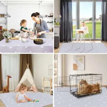Splat Mat for Under High Chair/Arts/Crafts, WOMUMON Washable Baby Spill Mat Waterproof Anti-Slip Floor Splash Mat, Portable Play Mat and Table Cloth (Star, 51")