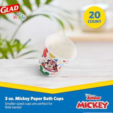 Glad for Kids Disney Mickey Mouse & Friends - 3oz Mini Paper Bathroom Cups for Kids - Disney Paper C...