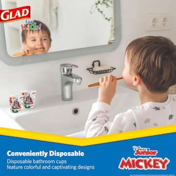 Glad for Kids Disney Mickey Mouse & Friends - 3oz Mini Paper Bathroom Cups for Kids - Disney Paper Cups - Small Disposable Cups - 3oz Paper Cups - Kids Bathroom Cups - Mouthwash Cups - 20 Count