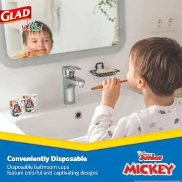 Glad for Kids Disney Mickey Mouse & Friends - 3oz Mini Paper Bathroom Cups for Kids - Disney Paper Cups - Small Disposable Cups - 3oz Paper Cups - Kids Bathroom Cups - Mouthwash Cups - 20 Count