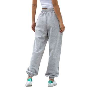 AROGONE Women's Drawstring High Waisted Baggy Sweatpants Cinch Bottom Workout Cotton Joggers Sweats Pants with Pockets Grey Medium