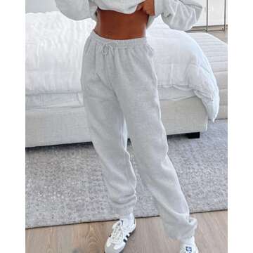 AROGONE Women's Drawstring High Waisted Baggy Sweatpants Cinch Bottom Workout Cotton Joggers Sweats Pants with Pockets Grey Medium