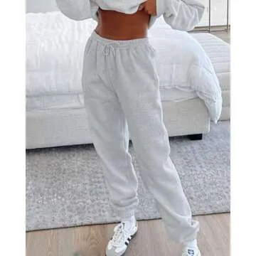 AROGONE Women's Drawstring High Waisted Baggy Sweatpants Cinch Bottom Workout Cotton Joggers Sweats Pants with Pockets Grey Medium