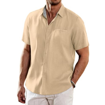COOFANDY Men's Casual Linen Shirts - Summer Beach Short Sleeve Tops
