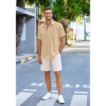 COOFANDY Men's Linen Short Sleeve Beach Shirts for Summer