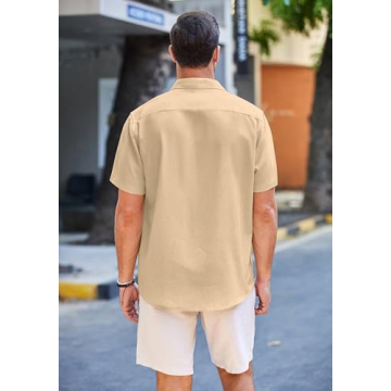COOFANDY Men's Linen Short Sleeve Beach Shirts for Summer