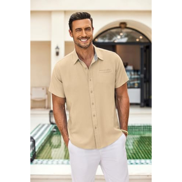 COOFANDY Men's Linen Short Sleeve Beach Shirts for Summer