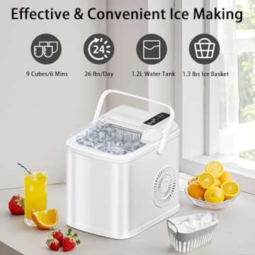 DollarDash 26LBS Per Day Portable Countertop Ice Maker, Self-Cleaning 2 Sizes of Bullet Ice Machine ...