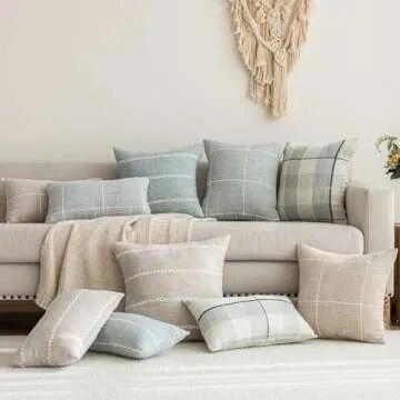 vctops Rustic Striped Cotton Linen Decorative Throw Pillow Cover Embroidery Square Cushion Cover Pillowcase for Sofa Bedroom Couch (Stripe Coffee, 18"x18")