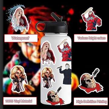 100 Pcs Horror Stickers,Horror Gifts,Horror Movie Stickers,Horror Decor,Scary Movie Gifts,Spooky Gif...
