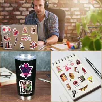 100 Pcs Horror Stickers,Horror Gifts,Horror Movie Stickers,Horror Decor,Scary Movie Gifts,Spooky Gifts,Supernatural Halloween Stickers