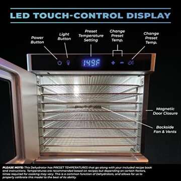 The BEAST by Denali | 8-Layer Stainless Steel Food Dehydrator | 100 Recipes & Complete Instructions | Jerky, Fruit Skin, Vegetables, Silver, LED Touch, Timer & Fan