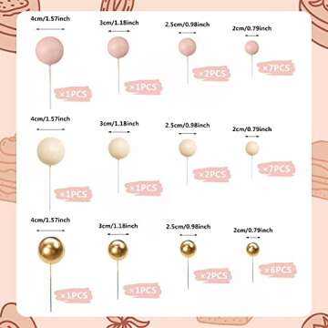 32 PCS Ball Cake Picks Colorful Ball Shaped Cake Topper Pearl Balls Cupcake Cake Insert Topper for B...
