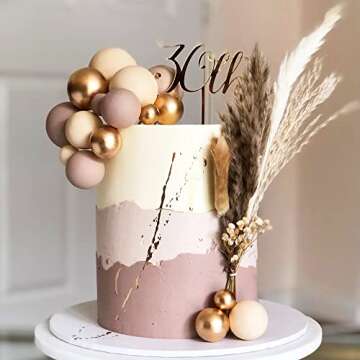 32 PCS Ball Cake Picks Colorful Ball Shaped Cake Topper Pearl Balls Cupcake Cake Insert Topper for Birthday Party Wedding Decoration Supplies Apricot Gold Light Brown (Apricot Gold Light Brown)