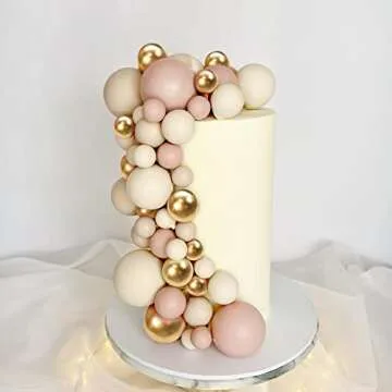 32 PCS Ball Cake Picks Colorful Ball Shaped Cake Topper Pearl Balls Cupcake Cake Insert Topper for Birthday Party Wedding Decoration Supplies Apricot Gold Light Brown (Apricot Gold Light Brown)