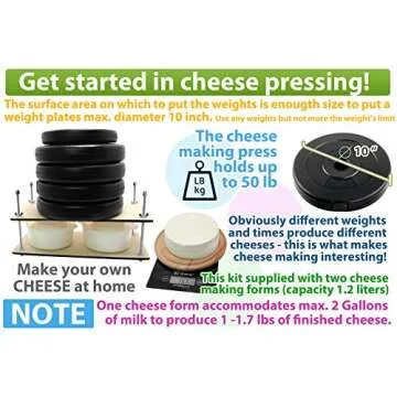 Wooden Cheese Press for Cheese Making Supplies 16in Metal Guides and 2 pcs Cheese Mold with Follower...