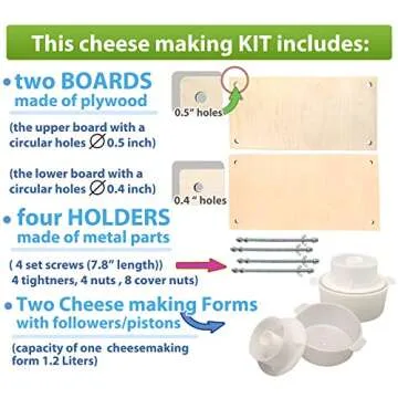 Wooden Cheese Press for Cheese Making Supplies 16in Metal Guides and 2 pcs Cheese Mold with Follower Piston 1.3Qt - large Home Supply Ultimate Cheese Press Machine - Prensa Para Queso Casero