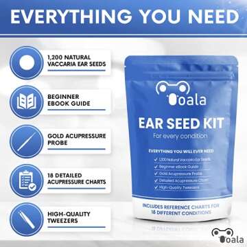 Ooala Multi-Condition Ear Seeds Acupuncture Kit with 1200 Seeds, 18 Charts, and Beginner's Guide