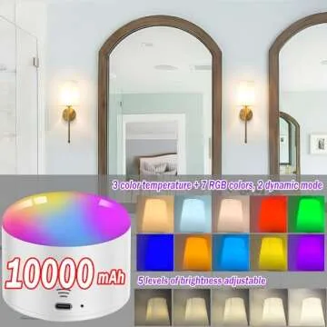 Battery Operated Wall Sconce Light with Remote Control, Dimmable Set of 2 White Fabric Shade, Indoor Wireless Lamp For Bedroom Living Room, Bulb Included (