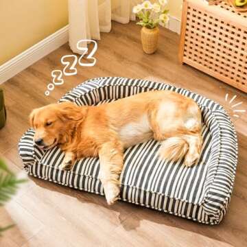 ChiXnuggle XL Dog Ded for Extra Larg Dogs, Waterproof anvas Striped Dog Sofa - Removable Washable Co...
