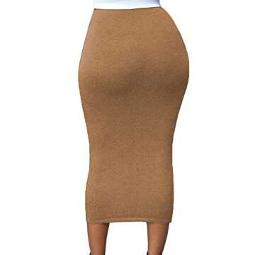 Lrady Women Stretch Elastic Waist Basic Office Pencil Skirt Bodycon Skirts Dark Brown M
