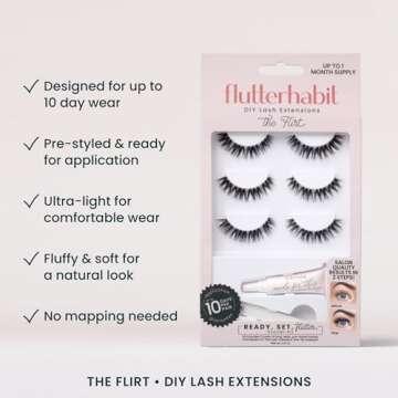 FlutterHabit Flirt Ready Set Starter Kit, DIY Eyelash Extensions, Lash Clusters for Women, Professio...