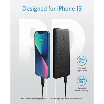 Anker Portable Charger, USB-C PortableCharger 10000mAh with 20W Power Delivery, 523 Power Bank (PowerCore Slim 10K PD) for iPhone 14/13/12 Series, S10, Pixel 4 and More (Black)